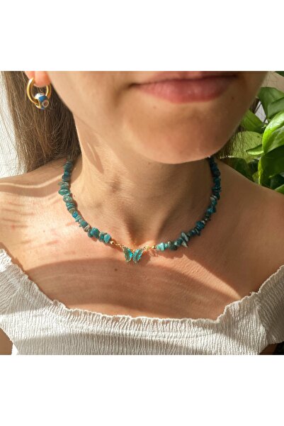 Hazeran accessories Kırık Apatit Taşlı Tasarım Kelebek Kolye