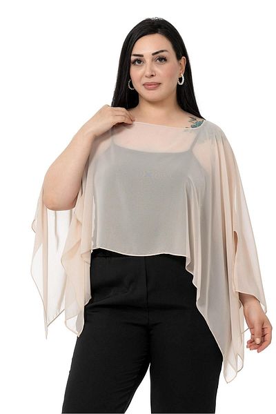 DISENTIS MODEST Plus Size Asymmetrischer Schnitt Chiffon Beige Cape Bolero