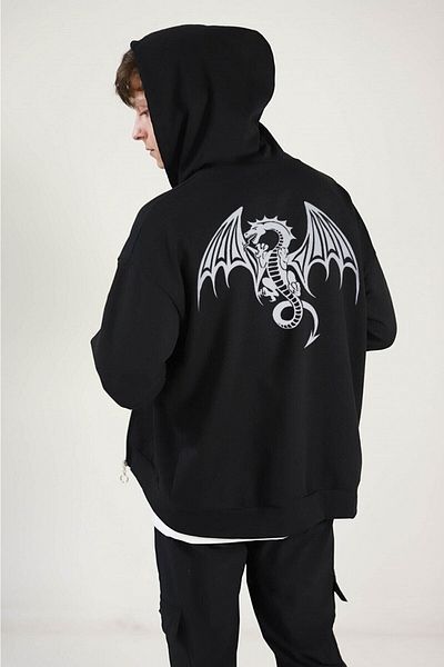 ciwi&life Unisex Reflector Print Dragon 2ip πλεκτό ύφασμα με φερμουάρ Oversize Ζακέτα φούτερ