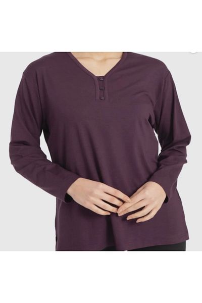 ECE GİYİM Βισκόζη V Neck Lycra Mother Χτενισμένη Βαμβακερή Μπλούζα