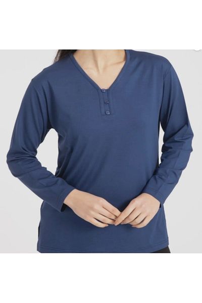 ECE GİYİM Βισκόζη V Neck Lycra Mother Χτενισμένη Βαμβακερή Μπλούζα