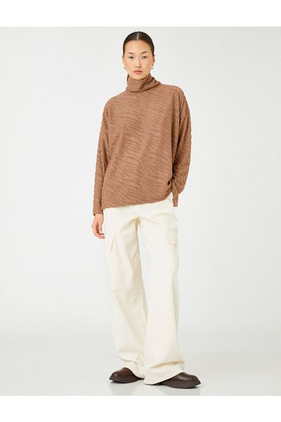 Koton Long Sleeve T-Shirt Turtleneck Plush Detailed