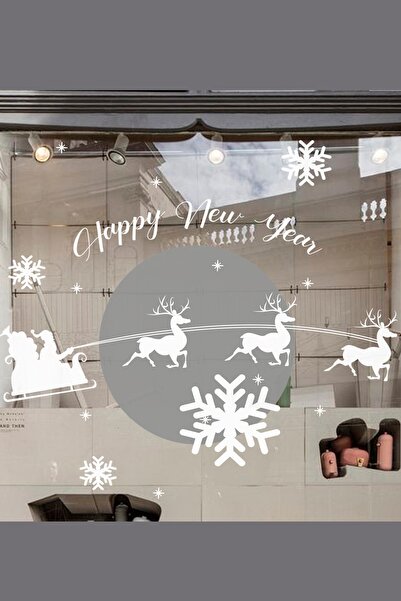 Sim Tasarım New Year Santa Claus and Deers Showcase Glass Sticker