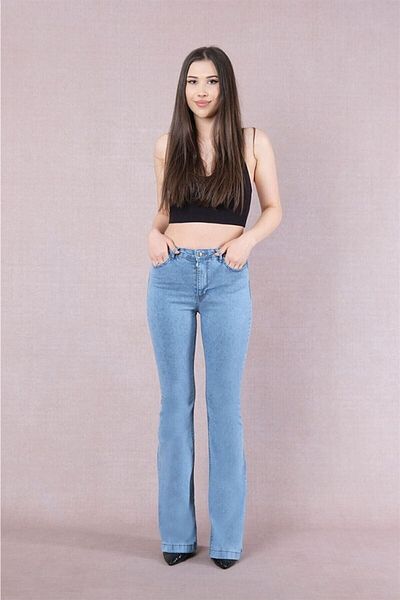 TugsatTasarTekstil Ice Blue Flare Jean Tooarizer pentru femei Power Lycra Collector