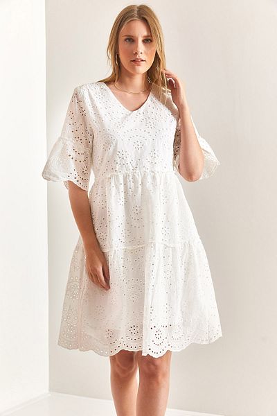 Bianco Lucci Women's Patterned Scallop Dress