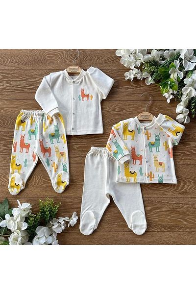 PATSAN 4 Piece Cotton Baby Pajama Set with Top and Bottom Booties Lama