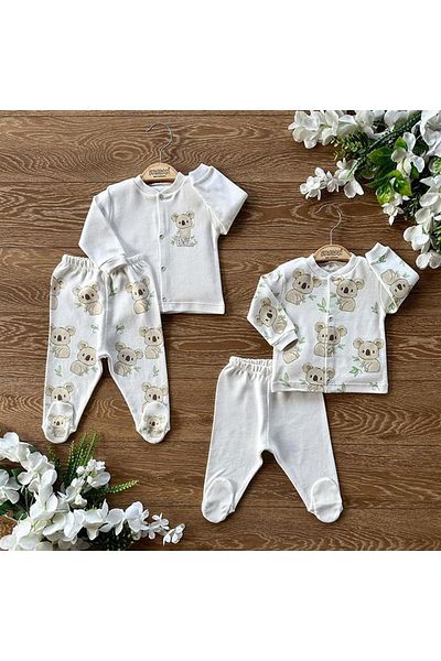 PATSAN 4-Piece Cotton Baby Pajama Set with Bottom, Top and Booties Koala