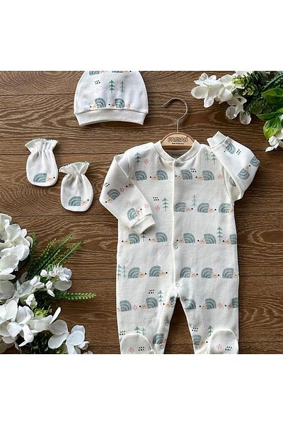 PATSAN Organic Cotton 3-Piece Baby Booties Overalls Set Kirpi
