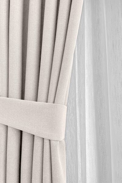 Cortibo Alaska Linen Background Curtain Cream Single Wing Without Pleat