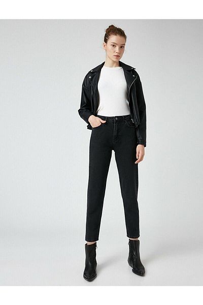 Trn JNS Mona Black Colorfast Mom Jean Γυναικείο Boyfriend Ψηλόμεσο τζιν Lycra