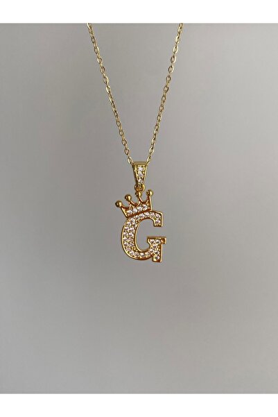 Owentis قلادة من الفولاذ بحجر ذهبي على شكل حرف G - لا تشويه -