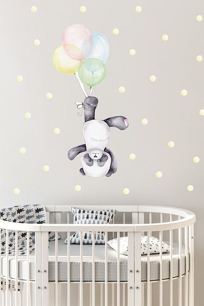 Sim Tasarım Colorful Balloons And Panda Wall Sticker Set