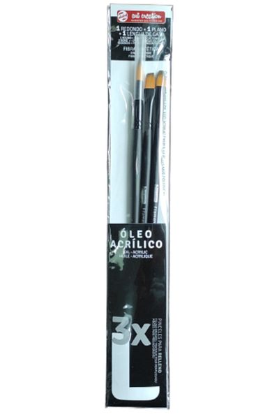 Bigpoint Oleo Acrilico Acrylic and Oil Paint Brush Set of 3 Long Handle (WIDE)