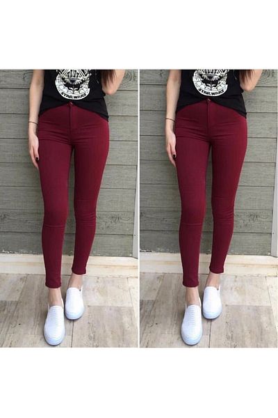 rengamoda Women's Burgundy, Gabardine Fabric High Waist Trousers (BORDO)