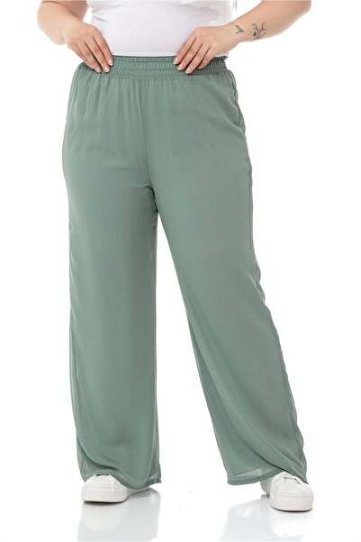 DISENTIS MODEST Pantaloni verzi apă din șifon, căptușiți cu talie elastică de...