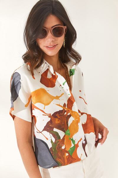 Olalook Női akvarell barna denevérvászon kevert ing GML-19001121