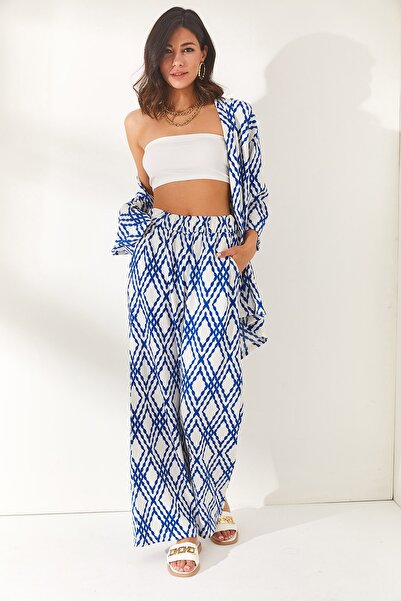 Olalook Жіночі брюки Saks сині з тканої віскози з еластичними кишенями на талії PNT19000232