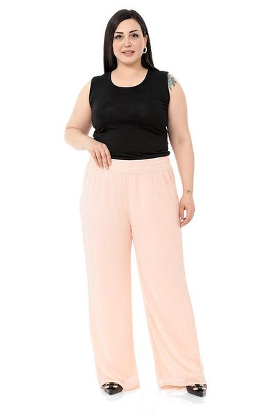 DISENTIS MODEST Plus Size Elastic Waist Lined Wide Leg Chiffon Powder Trousers
