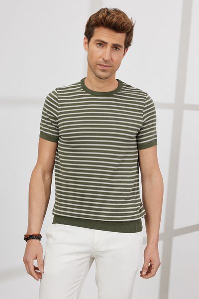 AC&Co / Altınyıldız Classics Ανδρικό μπλουζάκι πλεκτό 100% βαμβακερό ριγέ 100% βαμβακερό κανονικό μπλουζάκι