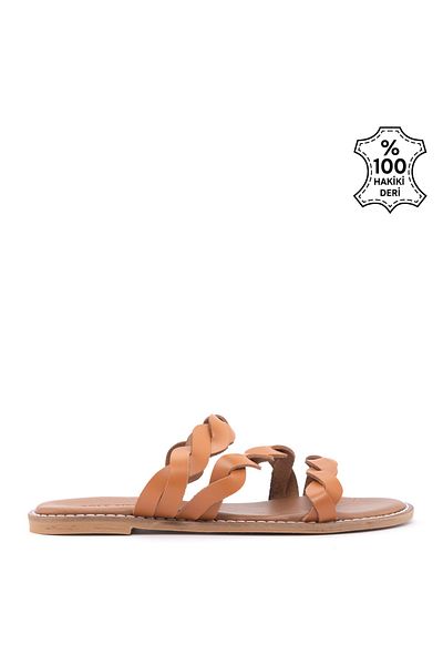 Sole Sisters Flache Hausschuhe aus echtem Leder in Hellbraun - Tamarr