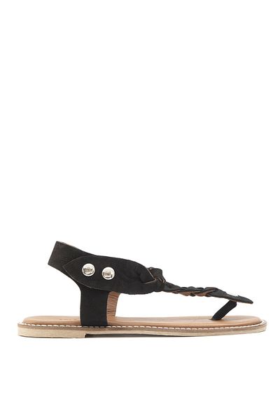 Sole Sisters Flache Sandalen aus echtem Leder in Schwarz - Tulınn