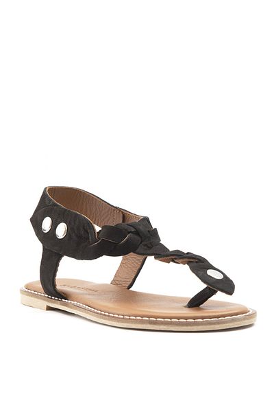 Sole Sisters Flache Sandalen aus echtem Leder in Schwarz - Tulınn