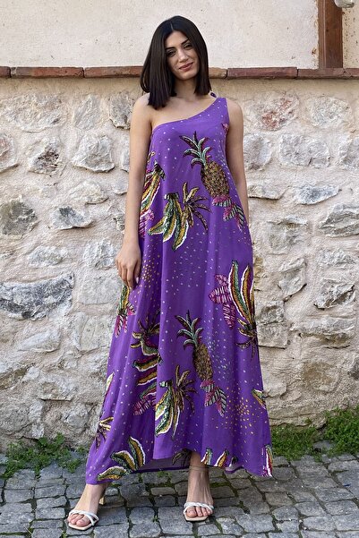 Assos Otantik Kadın Tek Omuz Elbise Mor Ananas