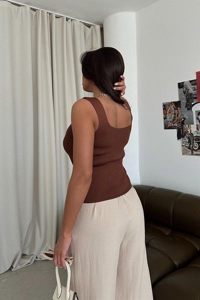 Jose Clothing Γυναικεία πλεκτή μπλούζα με τετράγωνο λαιμό χοντρό λουράκι