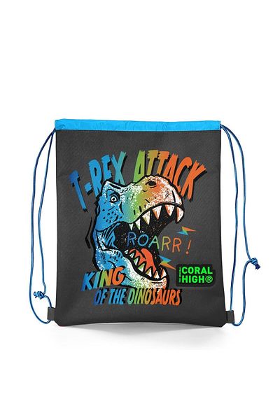 Coral High Kids Gray Dinosaur Patterned Drawstring Drawstring Backpack 22687