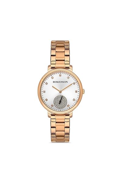 Romanson Rm9A14Llrras6R Steel Cord Bottom Second Rose Gold Color Stone Women's Wristwatch