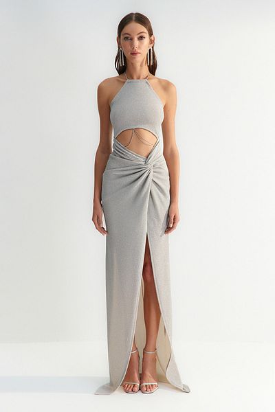 Trendyol Collection X Zeynep Tosun Γκρι Body-Fitted Lined αλυσίδα Λεπτομερές βραδινό & αποφοίτηση TCLSS23AE00000