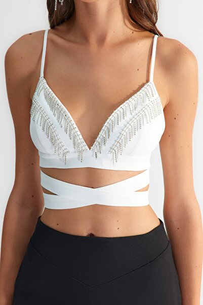 Trendyol Collection X Zeynep Tosun Ecru Stone Accessory Bustier TCLSS23BS00015