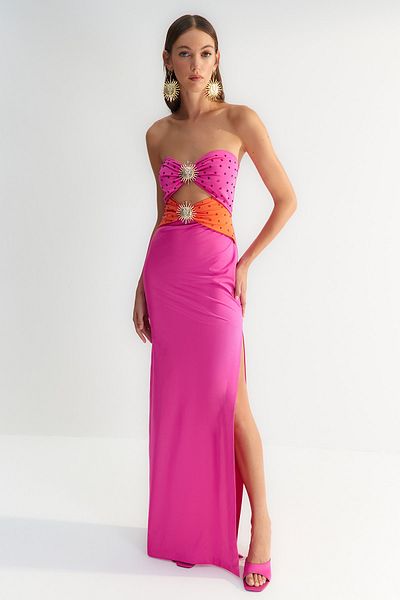 Trendyol Collection X Zeynep Tosun narancs-fukszia naptartozék részletes ékszeres ruha TCLSS23AE00008