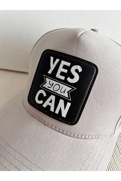 CosmoOutlet Yes You Can Adjustable Unisex Cream Hat with Removable Logo