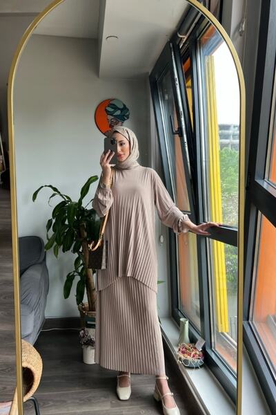 MODAMÜNASİP Υπέροχο Σετ Σάντι με δύο τεμάχια με πλισέ φούστα