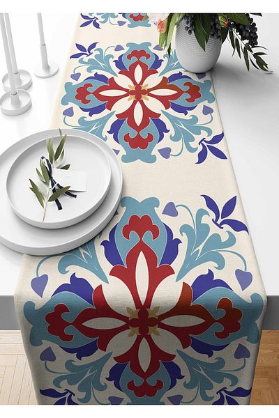 Pilloveland Runner Tesut din piele intoarsa cu model ceramic 140*40 Cm