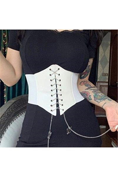 GALAXYBUTIQUE Beyaz Zincirli Korse Kemer