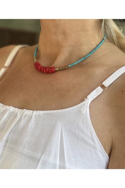 Hazeran accessories Turkuaz (firuze ) Doğal Taşlı Tasarım Kolye