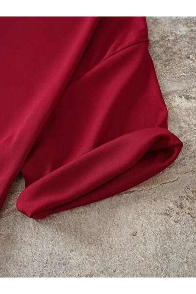 Machetta Plus Size Women's Burgundy Mushroom Printed Oversize Cotton T-shirt