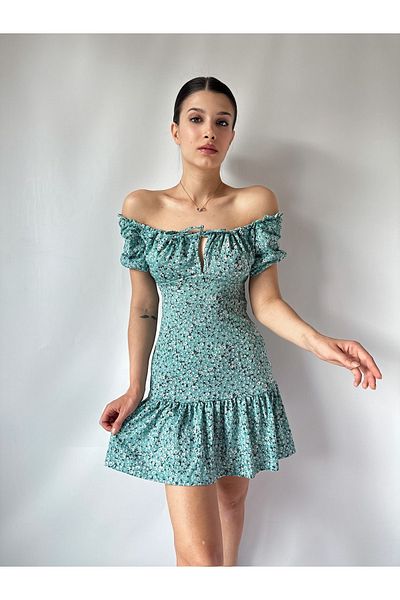 MY DEPO Rochie mini pentru femei cu cravată în față cu modele florale