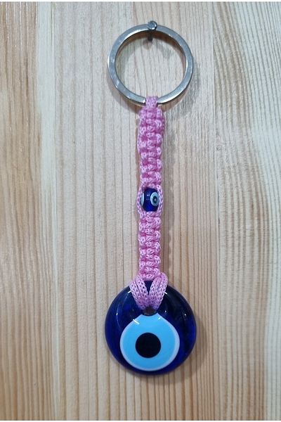 erdoğan hobi Knitted Keychain Charm Pink Knitted Ornament Car Ornament Bag Ornament Evil Eye Beaded Gift Keychain