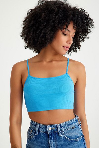 Top Step Camolă cu nervuri Bretele subțiri Crop Body