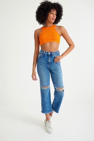 Top Step Ribbed Camisole Halter Neck Crop Body