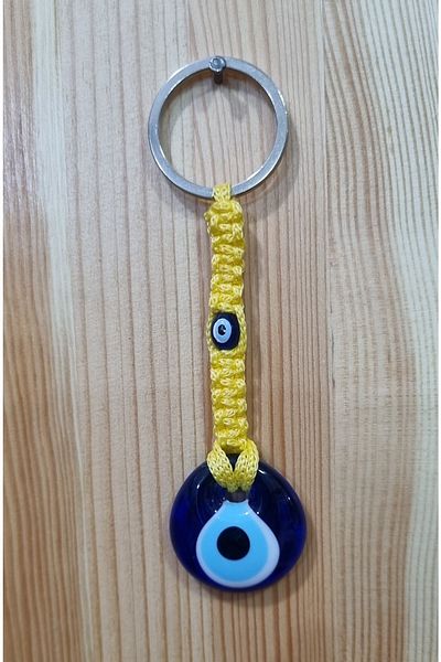 erdoğan hobi Knitted Keychain Charm Yellow Knitted Ornament Car Ornament Bag Ornament Evil Eye Beaded Gift Keychain