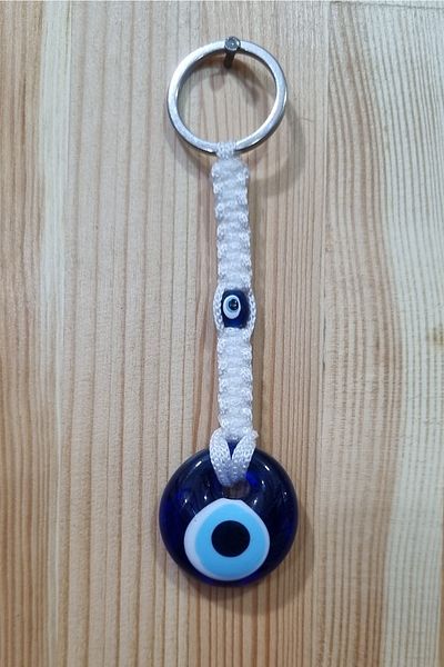 erdoğan hobi Knitted Keychain Charm White Knitted Ornament Car Ornament Bag Ornament Evil Eye Beaded Gift Keychain