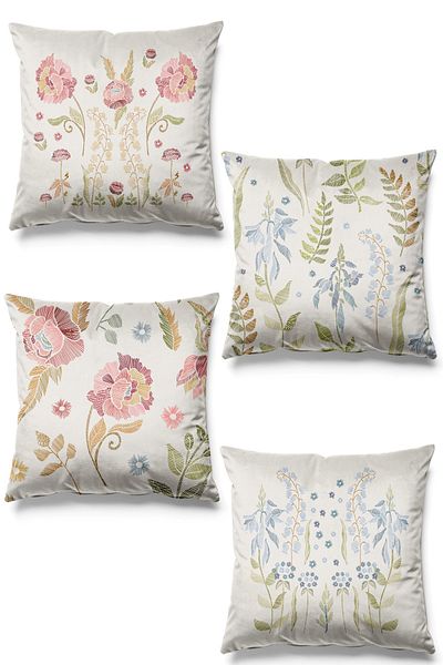 Pilloveland Husă de pernă din piele intoarsa, 4 piese, cu model de broderie imprimata pe doua fete