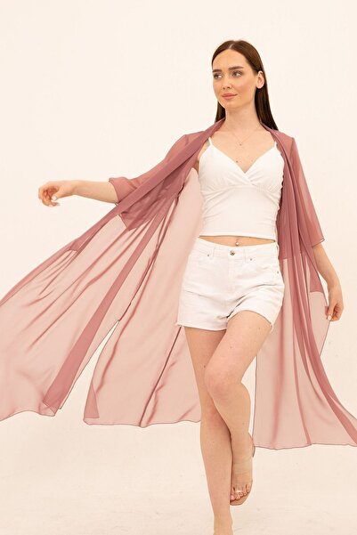 Laranor Pudra Şifon Yırtmaçlı Kimono&hırka