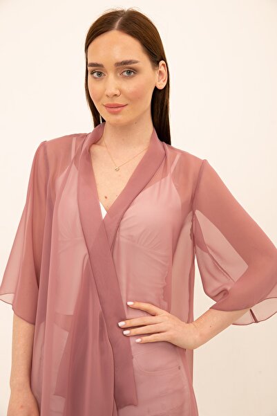 Laranor Pudra Şifon Yırtmaçlı Kimono&hırka