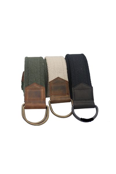 Anatolia Unisex Leather Detailed 3-Piece Green Beige Cream Black D Buckle Woven Tactical Sport Canvas Denim Cloth Belt
