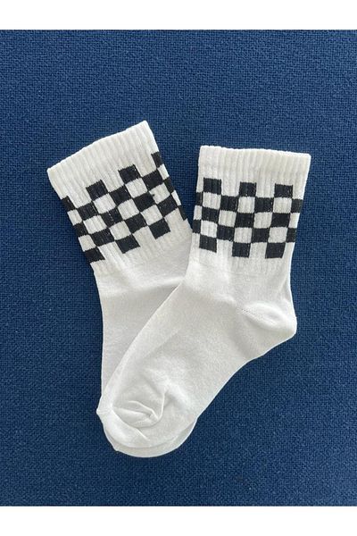 Touz Unisex White College Socks - Chouze Checkerboard